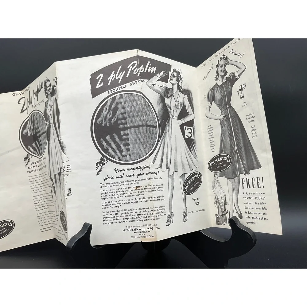 Vintage Pickering Fabric Advertising Insert –‎ 1950s Poplin Promo Care Sheet